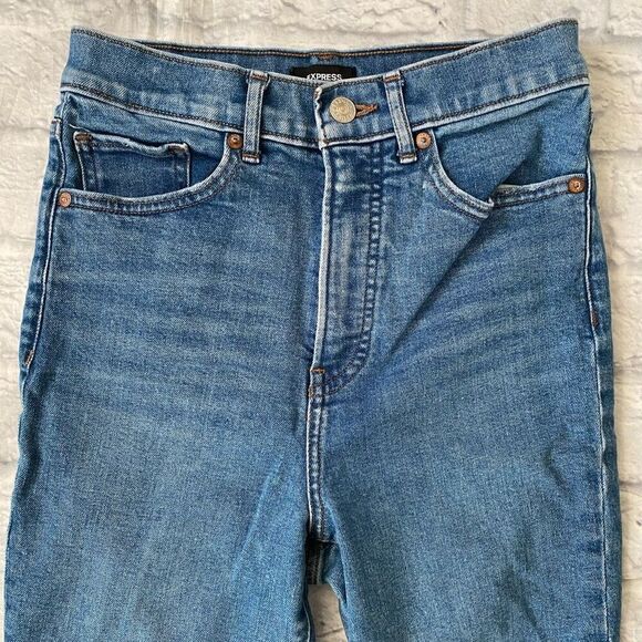 Express women 2 cotton blend super high rise mom jeans blue - Picture 3 of 11